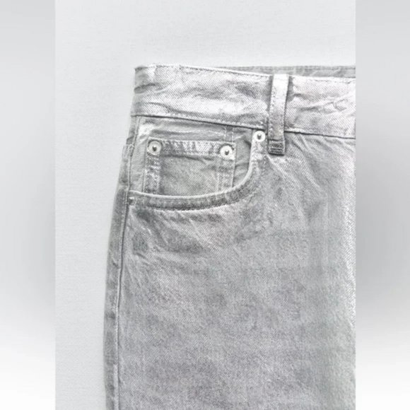 ZARA THE METALLIC SLIM WAXED JEANS - Picture 10 of 11